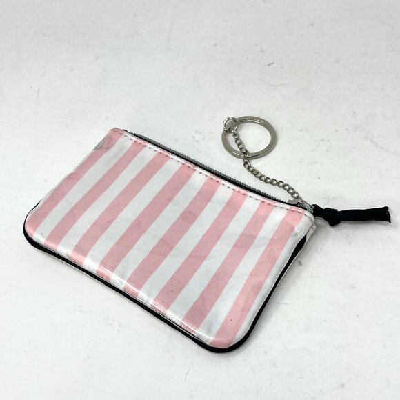Victoria’s Secret Keychain Zippered Card Holder Pink Stripes Polka Dot Liner - Picture 3 of 5